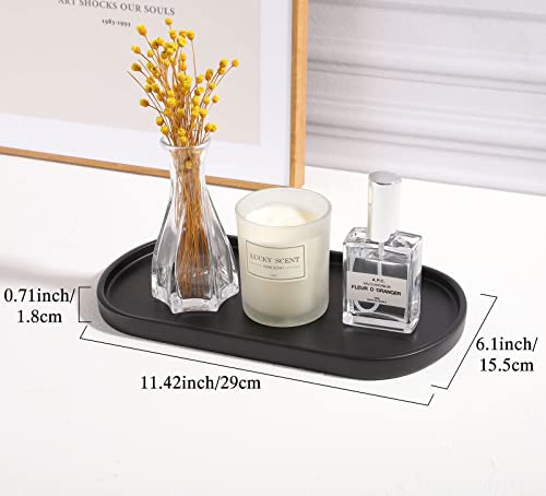 Luxspire Bathroom Vanity Tray for Countertop, Oval Kitchen Soap Dispenser and Toiler Tank Trays, 11.4“ Resin Vanity Organizer for Lotion Bottles, Perfume, Jewelry, Dresser, Medium, Matte Black - color: Matte Black, style: Medium