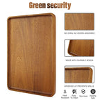 2 PCS 13 x 9 in Solid Acacia Wood Serving Trays Rectangular Wooden Serving Platters Natural Wooden Boards for Bar Coffee Party - color: Brown, size: 13 * 9 inch
