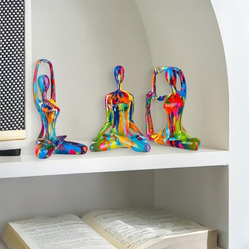 Colorful Abstract Yoga Figurines Set of 3 - Vibrant Graffiti Art Sculptures, Modern Home Decor Accents, Unique Gift for Yoga Lovers, Meditation Room & Living Room Shelf Desk Decor - color: Graffiti C
