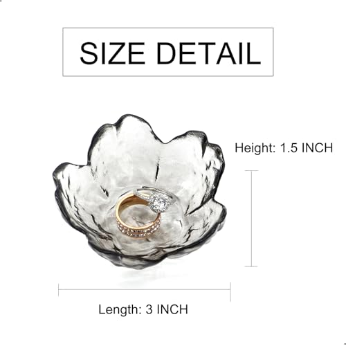 Crystal Black Flower Ring Dish Jewelry Tray, Decorative Glass Trinket Dish, Modern Accent Tray for Vanity - color: Crystal Black