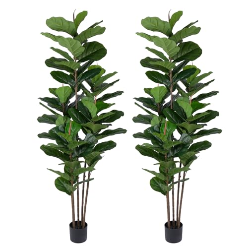 Yepdin 2 Pack Fiddle Leaf Fig Tree - Artificial Ficus Tree with Tall Artificial Plants Large 69 Fiddle Leaves -Fake Trees for Indoor Outdoor Home Decor Living Room - style: 2 Pack 6 FT