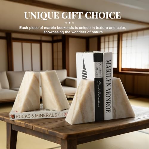 Koville Marble Bookends for Shelves, Large Bookends for Heavy Books, Non-Slip 7Lbs Stone Book Ends for CD/Movies, Modern Decorative Bookends for Shelves Table Home Decor(Navona) - color: Trapezoid-navona