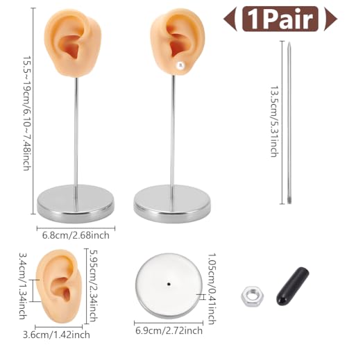 UNICRAFTALE 2Pcs Ear Shaped Piercing Stud Holder with Round Base Earring Display Stand Silicone Earring Model Organizer Jewelry Organizer Holder for Women Earring Storage (Left&Right,Flesh) - color: Bisque