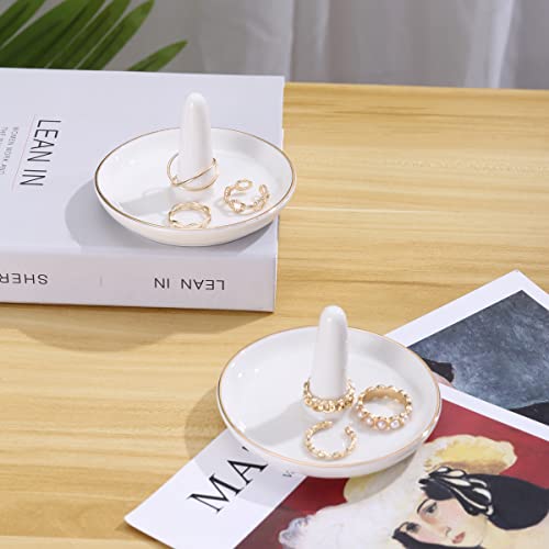 oskas White Ring Dish Holder,Engagement Wedding Bridal Shower Gift，Decorative Trinket Tray,4 Inch,Ceramic,White - color: white 1