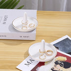 oskas White Ring Dish Holder,Engagement Wedding Bridal Shower Gift，Decorative Trinket Tray,4 Inch,Ceramic,White - color: white 1