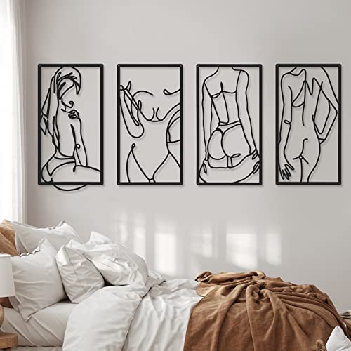 Cindeer 6 Pcs Modern Minimalist Wall Decor Abstract Woman Wall Art Single Line Metal Drawing Modern Line Women Body Figure Decor Sculptures for Home Bedroom Bathroom
