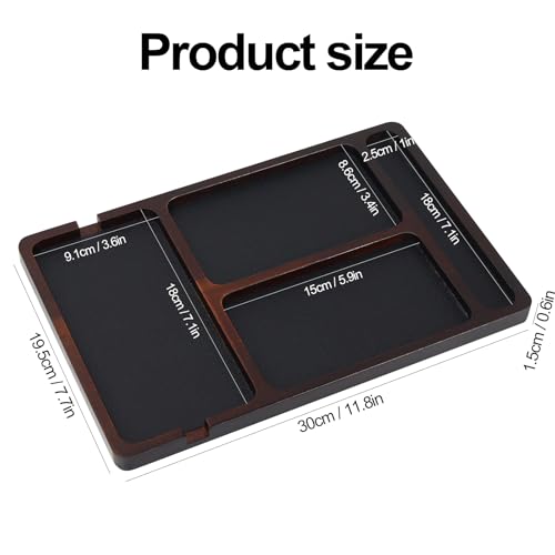 MultiBey Acacia Wood Valet Tray with Leather Inlay | Mens Valet Tray & Desk Organizer | Elegant EDC Catchall Trays for Phone, Wallet, Keys, Watch, Jewelry - color: Acacia - Leather & Cable Slot