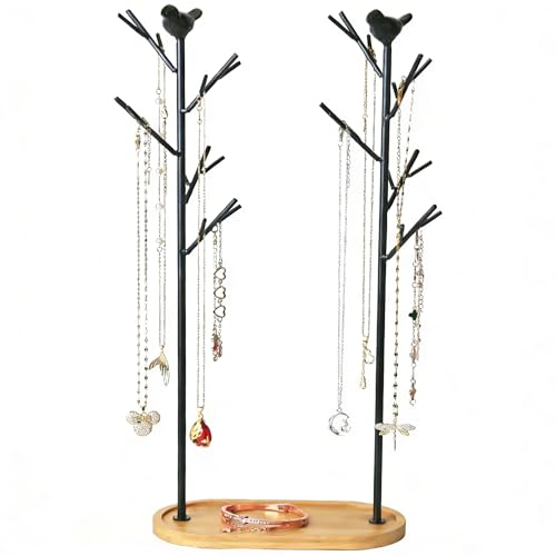 Jewelry rack, bird tree tower, hanging ring, earring, necklace, bracelet, suitable for living room, bathroom, office - black - color: G Black