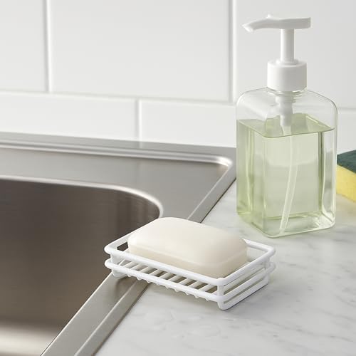 Creative Home Metal Wire Soap Dish Tray Rust-Resistant Iron Bathroom Holder with White Powder Coating Bar Soap Rack for Shower Sink Kitchen Vanity, 3.1 x 4.4 x 1 H Inch - color: White