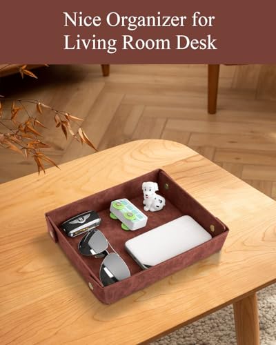 CASIRENA Faux Leather Valet Tray Organizer for Men - Catch-All Tray for Entryway Table Key, Wallet, Watch, Coin Change, Phone, Dresser EDC Dump Jewelry, Bedside Nightstand Desk-top - color: Brown, size: Rectangle