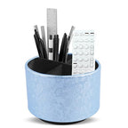 lizimandu Round Leather Art Supply Organizer,Remote Control Holder,360 Degree Spinning,Multi-Functional Pencil Holder,4 Compartments Desktop Stationary Organizer(1-Liuli Blue) - color: 1-Liuli Blue