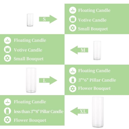 Cylinder Glass Vase Set of 30, Cylinder Vases for Centerpieces Bulk, Modern Clear Hurricane Candle Holders for Pillar Candles, Wedding Flower Vases for Floating Candle Table Decorations - size: S+M+L