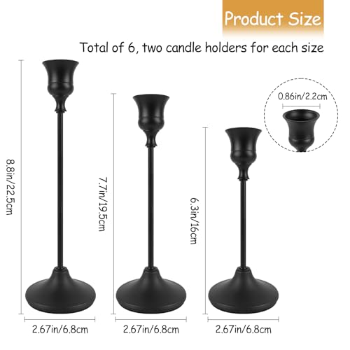 Black Candlestick Holders Set of 6, Metal Taper Candle Holders, Classic Decorative Candle Stick for Christmas, Wedding, Party, Dinner Tables,Home Décor - color: Black, size: 6PC