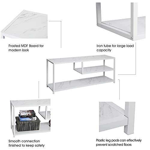Function Home TV Stand for TVs up to 55 Inch, 3 Tier Entertainment Center, Media Console with Open Storage Shelves for Living Room Bedroom, 47” Modern TV Table with Wood Top White Metal Legs - color: 47" White