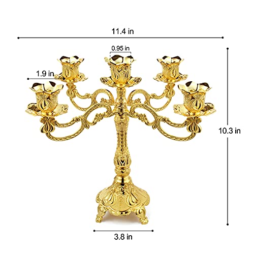 5-Candle Metal Candelabra 10.3 Inch Tall Candlestick Candle Holders for Home Decor Wedding Christmas Church Halloween Party, Gold Tulip - color: Gold-tulip