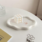 Ceramic Jewelry Dish for Women, Jewelry Tray Trinket Dish, Irregular Cloud Shape Ceramic Plate, Watch Keys Tray Ring Dish Holder for Mother's Day/Christmas/Thanksgiving/Birthday Gift(White) - color: White