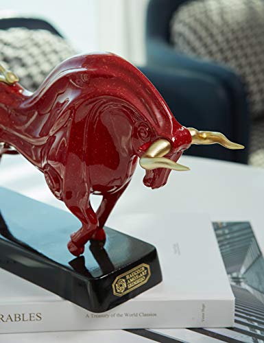 HAUCOZE Wall Street Bull Statue Animal Sculpture Lucky Figurine Gift Modern Home Decor Art for Living Room Red Polyresin 12 Inch - color: Red, size: Large