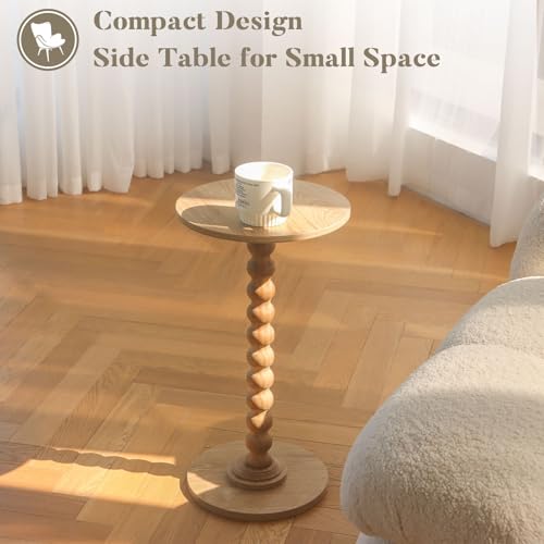 Fultyle Small Side Table, Drink Table for Small Spaces, Modern Martini Table with Solid Wood Leg, Round End Tables Living Room for Bedroom and Office (Rustic Walnut) - color: Rustic Walnut