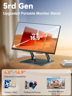 tounee Tablet Holder Stand, Dual Rod Adjustable Aluminum Desktop Stand, Compatible with 4.7-16.9" iPads, Surface Tablets, Portable Monitors, Kindle & More (Gray) - color: Gray