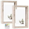 MUYE 5x7 Floating Frames Distressed Beige White Wood Pattern,Double Glass Picture Frame Display Any Size Photo up to 5x7,Wall Mount or Tabletop,2 Pack - color: Beige, size: 5x7