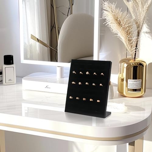 2 Pack Velvet Ring Display Stand, 50 Slots Ring Organizer Jewelry Display Tray, L-Shaped Holder Display for Selling Earrings, Black