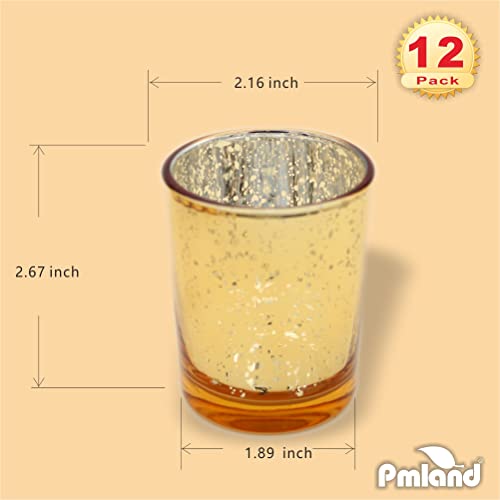 PMLAND Speckled Mercury Glass Votive Candle Tealight Holders - Bulk Pack of 12 Gold - color: Gold