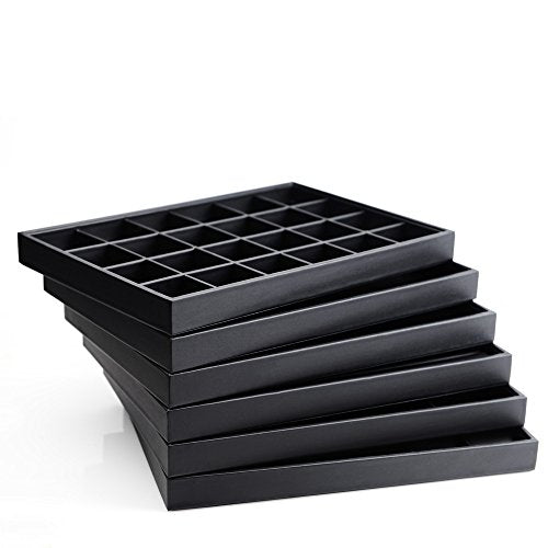 Oirlv Stackable Jewelry Organizer Tray Premium Leather 24 Grid Jewelry Drawer Organizer Dresser Tabletop Trinket Earring Ring Storage - style: P01703