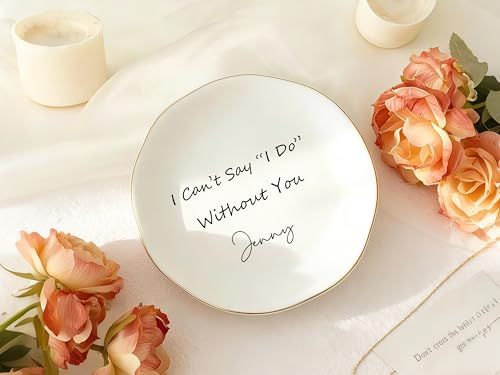 Custom Ceramic Ring Dish, Personalized Jewelry Tray with Text, Earrings Necklaces Bracelet Watch Keys Trinket Holder, Mothers Day Bridesmaid Bestie Gift for Women - color: Three Line Text