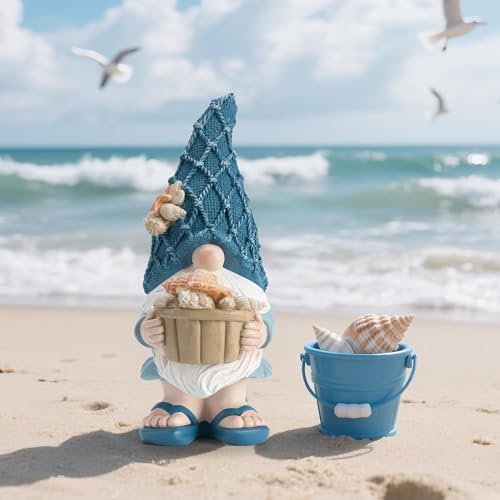 Etlemonde Beach Gnomes Statues,Ocean Gnomes,Nautical Themes Decoration,Beach, Gnome Holding a Bucket - color: Conch