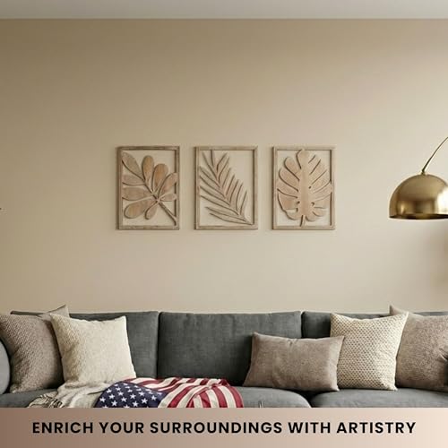 qmmp Modern Wooden Wall Sculptures - Set of 3 - Home Decor Accent - Large Wall Art for Living Room, Bedroom, Office - Easy Installation (Oak, Large - Tree Leaves) - color: Oak, size: Large - Tree Leaves