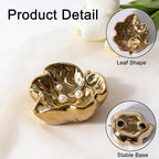 Jewelry Tray, Ceramic Leaves Jewelry Dish, Ring Holder Dish, Small Trinket Tray, Washable Key Bowl (1, Golden) - color: Golden