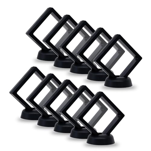 10Pcs Coin Holder Challenge Coin Display Stand, Black 3D Floating Display Case for AA Coin Medallions Jewelry Rock Gem Arrowhead Collecting and Display (2.75×2.75×0.8 inches) - size: 2.75×2.75×0.8 inches