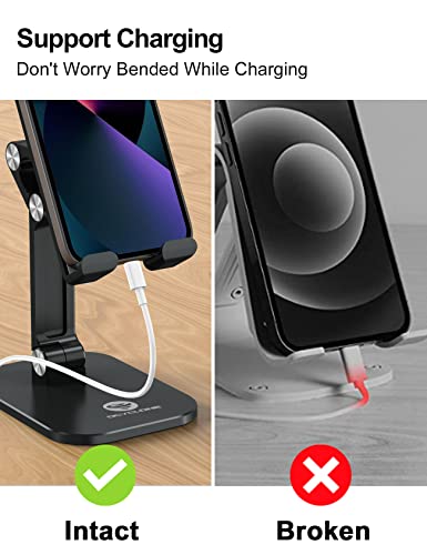 OCYCLONE Phone Stand, Adjustable Height and Angle Foldable Cell Phone Stand Holder for Desk, Taller iPhone Stand Compatible with 4.7"-13" Smartphones iPad Tablet, Black - color: Black