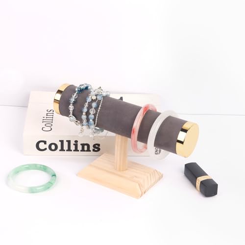 Jewelry Display Stand T Bar Bracelet Holder for Countertop, Watch and Bangle Organizer for Home Dresser Retail Store Showcase - color: Dark Gray Suede