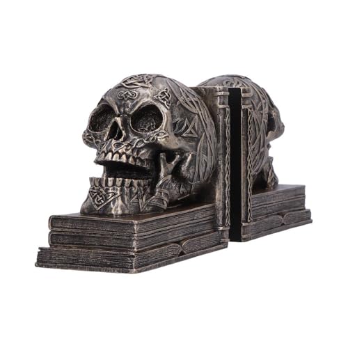 Nemesis Now Celtic Tale Resin Bookends - Heavy Decorative Book Ends for Literature Collections, Ornate Celtic Skull Design and Knotwork, Bronze Finish