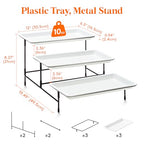 Lifewit 3 Tier Serving Tray, 30 x 17 cm/12 x 6.5" White Plastic Tiered Food Serving Platters, Tiered Tray Stand for Party with Black Collapsible Metal Stand, Dessert Display Stand for Cookies/Crackers - size: 12" x 6.5", style: Basic