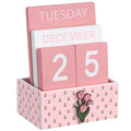 AceOrbit Pink Tulip Wood Block Perpetual Calendar Coquettish Desk Decor Cute Month Week Date Display Decorative Block Calendar for Women Office Home Desk Gift for Women - style: Pink Tulips