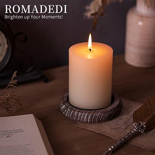 Romadedi Wood Candle Holder Farmhouse Decor - Pillar Candle Holders for Table Centerpiece Small Tray Riser Set of 2 Round Wooden Plate Pedestal Stand for Coffee Table Home Living Room, Whitewash - color: Whitewash