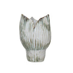 Bloomingville Stoneware Pleated Sculptural Vase with Reactive Glaze, Green and White