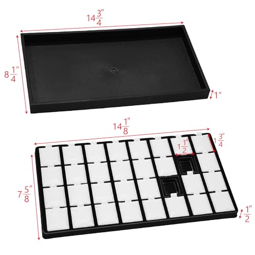 Ikee Design 2 Pcs Set Black Earring Display Tray with 32 Earring Cards Organizer, Jewelry Tray Display for Stud Earring Collection, 100pcs Earring Puffy Cards, 14 3/4W x 8 1/4D x 1H in, White, Black - color: Large Earring Card