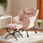 Tiita Lazy Chair with Ottoman, Pink Modern Large Accent Chair, Comfy Leisure Sofa Armchair with Ottoman, Reading Chair with Footrest for Bedroom, Living Room, Dorm Rooms, Velvet Pink - color: Pink