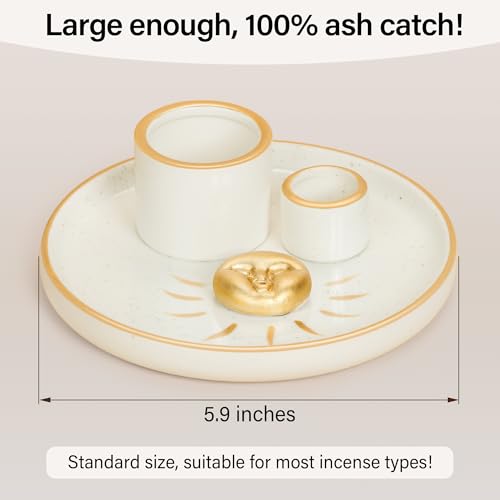 ZenBless Multifunction Incense and Candle Holder for Burning Sage, Palo Santo, Incense Sticks - 5.9" Ceramic Ash Catcher Tray for Meditation Room Home Decor Spritual Gifts(Gold Sun) - color: Gold 2