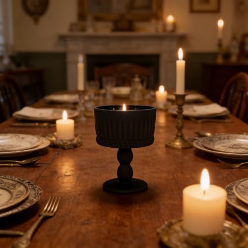 Black Matte Glass Candle Holder Set, Vintage Candlesticks Holders for Dining Table Centerpiece, Antique Candle Stand for Wedding Centerpieces Home Decorations Set of 4