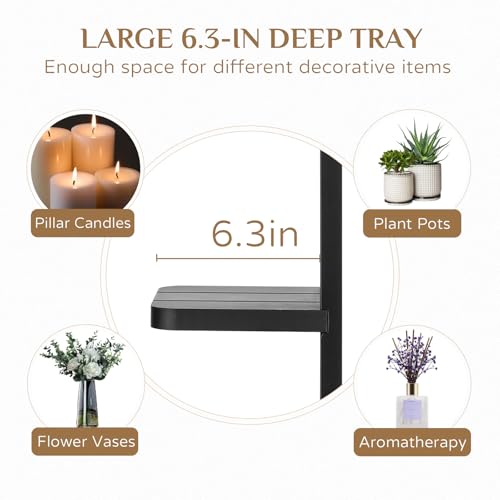 Black Candle Holder Wall Decor - 19.7 Inch Large Rustic Wooden Candle Sconces Wall Shelf for Pillar Candles Vases - Gothic Decoration for Halloween Bathroom Living Room - color: Black, size: 19.7in x 6.3in