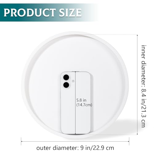 Silicone Bathroom Tray Round Vanity Tray Decorative Soap Holder Kitchen Countertop Organizer Coffee Table Decor for Candle, Perfume, Plant, 9 Inch, White - color: White, size: 9"