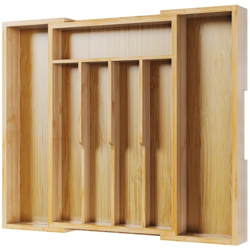 Kitsure Silverware Organizer - Expandable Bamboo Kitchen Drawer Organizer for Cooking Utensils and Cutlery, Sturdy & Thickened Kitchen Organizers and Storage Solution, Medium, Natural - color: Natural, size: Medium