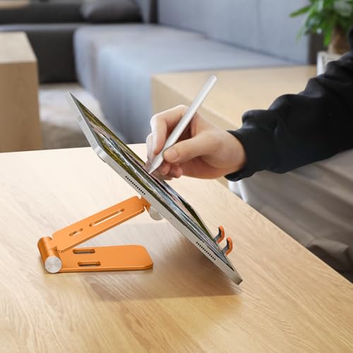 OMOTON Foldable Cell Phone Stand, C4 Portable Aluminum Phone Holder, Adjustable Phone Dock Cradle Compatible with iPhone 17/16/15 Pro Max Air, Samsung Galaxy, Small Tablets, Smart Phones, Orange - color: Orange