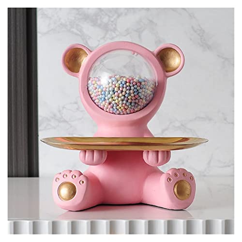 Furnishing Crafts Home Decoration Bear Small Objects Storage Tray Resin Luxury Decoration Home Creative Gifts Living Room Sculpture (Color : Pink) - color: Pink