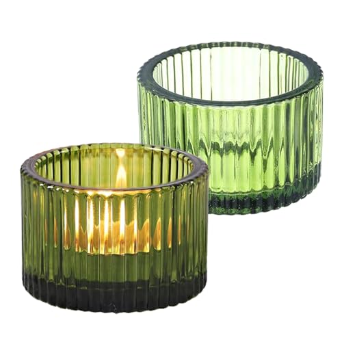 2 Pcs Tealight Candle Holder,Votive Candle Holders Glass Candle Holders Tea Lights Candle Holder for Table Centerpiece Decor Party&Home,Wedding Deco (Green) - color: Green