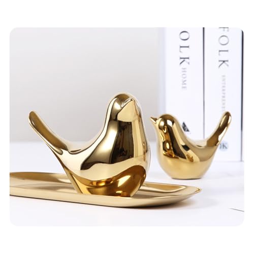 2 Pieces Decor Ceramic Bird Figurines Small Bird Statues Home Decorative Modern Style Figurine Decor for Living Room,Bedroom,Desk,Bookshelf,Shelf,Coffee Table, Fireplace Mantel (Gold) - color: Gold